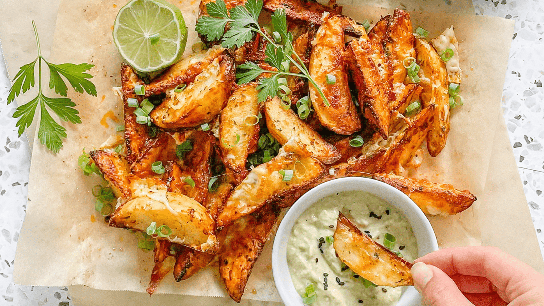 air fryer spiced wedges with avocado dip recipe just flavour healthy