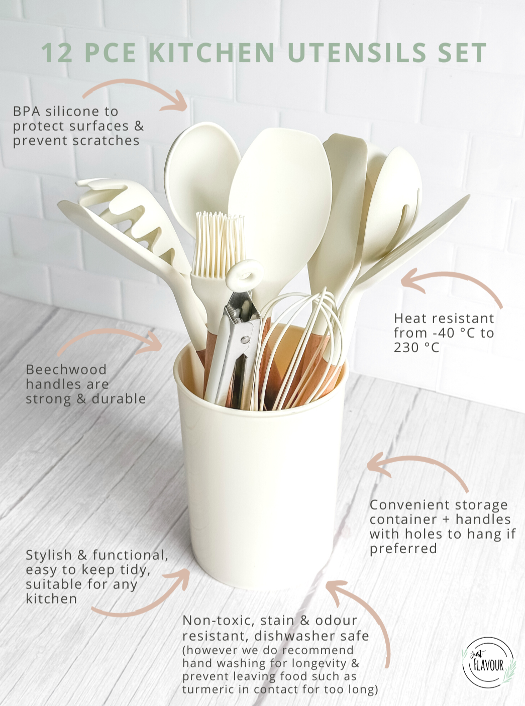 kitchen utensils silicone cooking set beechwood handles eco friendly
